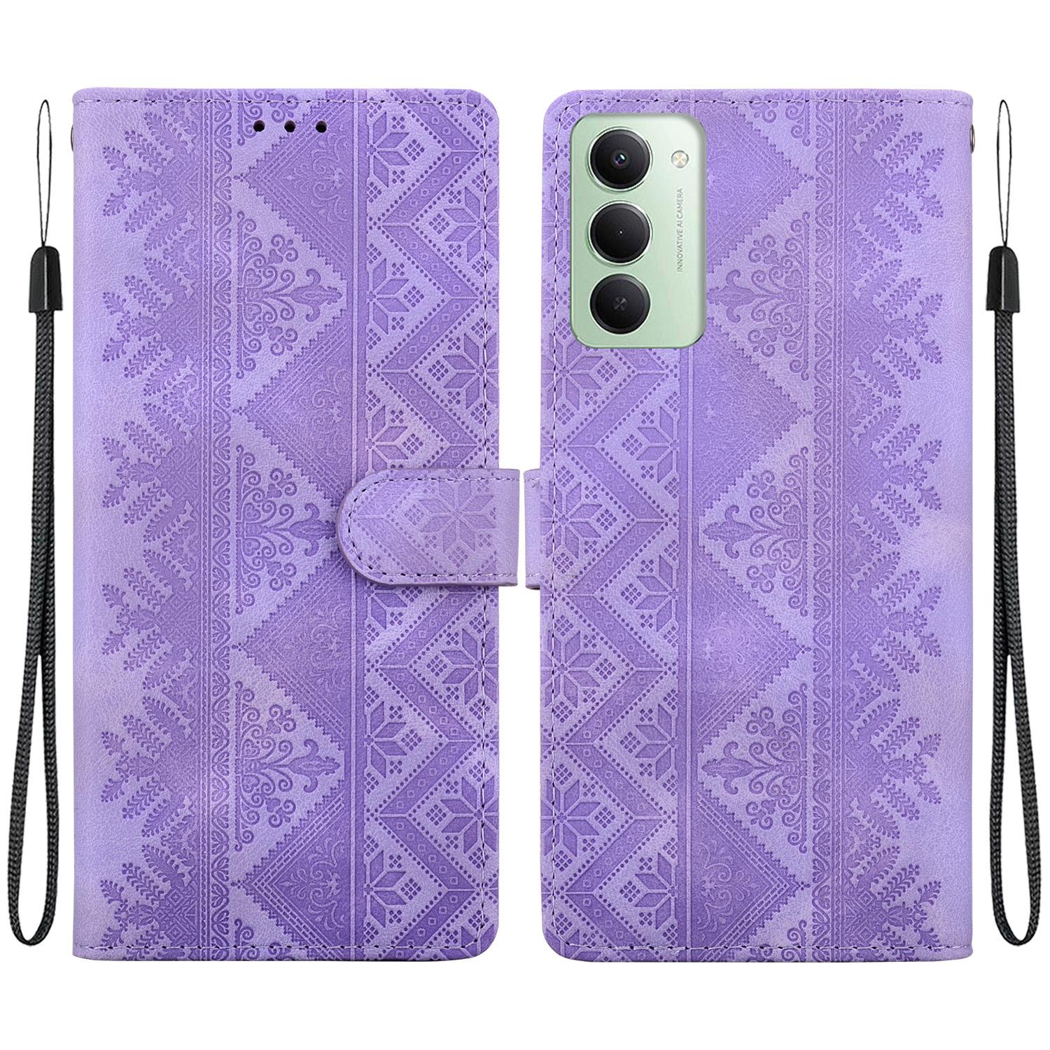 For Redmi 15 5G / 4G EU 171mm Ethnic Pattern Embossed Vegan Leather Phone Case(Purple) - Shopkiz.com