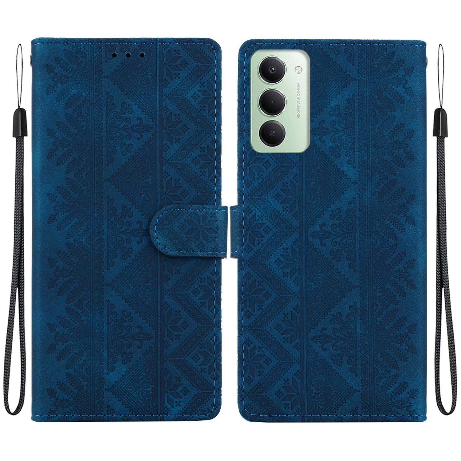 For Redmi 15 5G / 4G EU 171mm Ethnic Pattern Embossed Vegan Leather Phone Case(Dark Blue) - Shopkiz.com