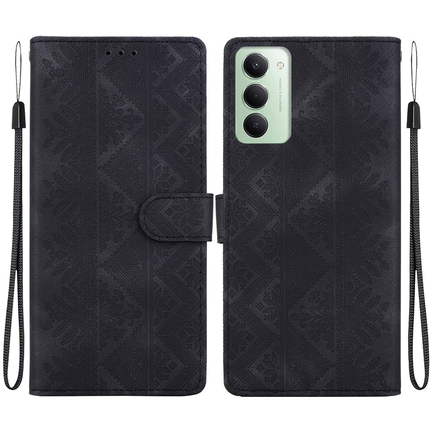 For Redmi 15 5G / 4G EU 171mm Ethnic Pattern Embossed Vegan Leather Phone Case(Black) - Shopkiz.com