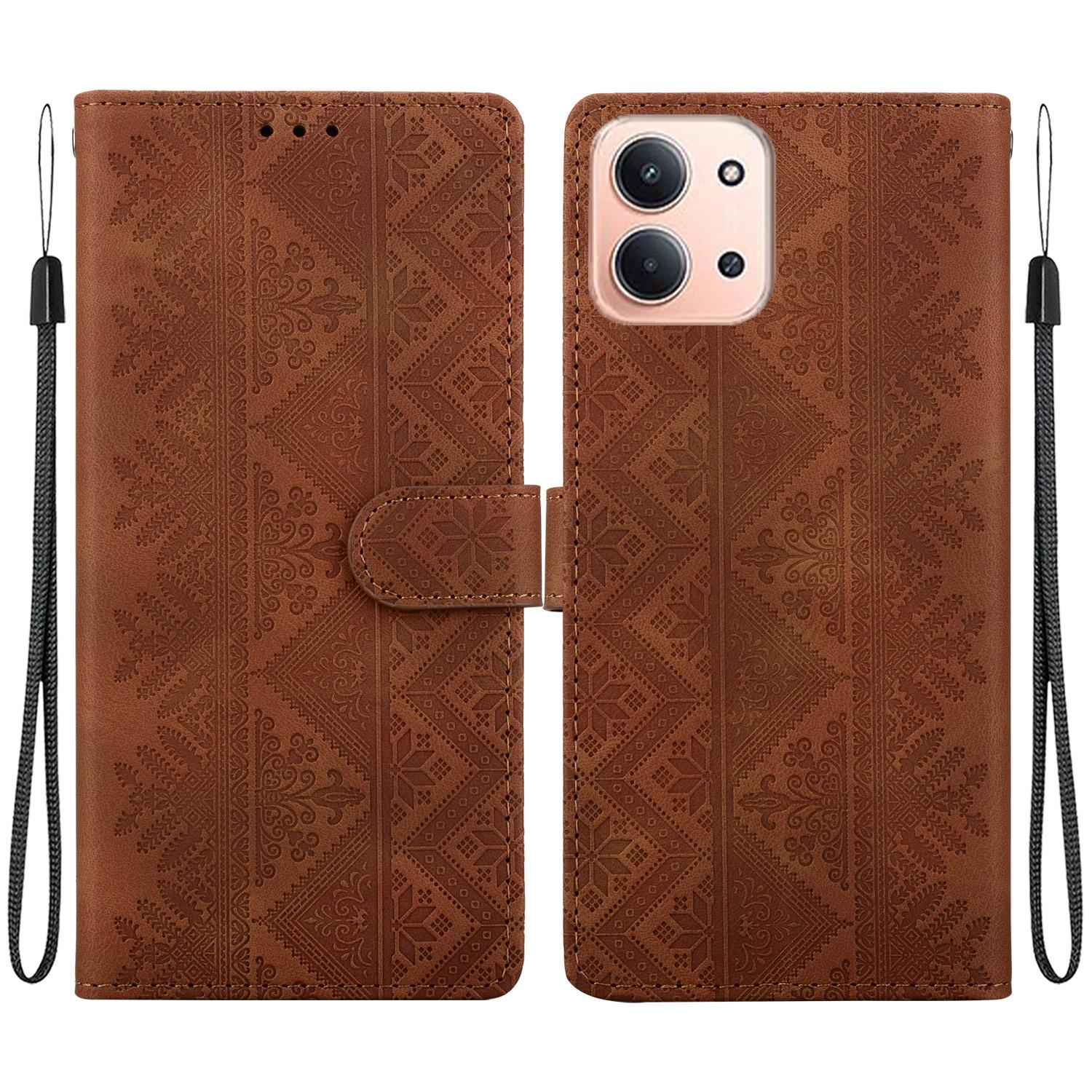For Redmi 15C EU 173mm / Poco C85 5G Ethnic Pattern Embossed Vegan Leather Phone Case(Brown) - Shopkiz.com