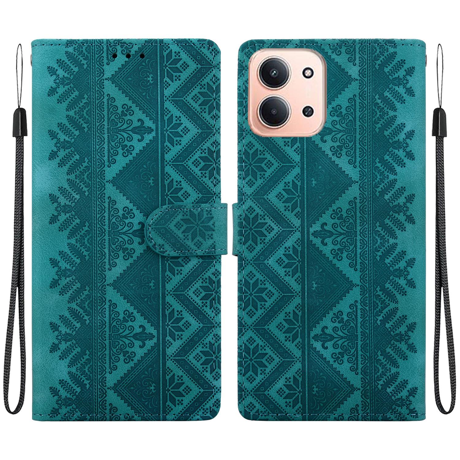 For Redmi 15C EU 173mm / Poco C85 5G Ethnic Pattern Embossed Vegan Leather Phone Case(Green) - Shopkiz.com