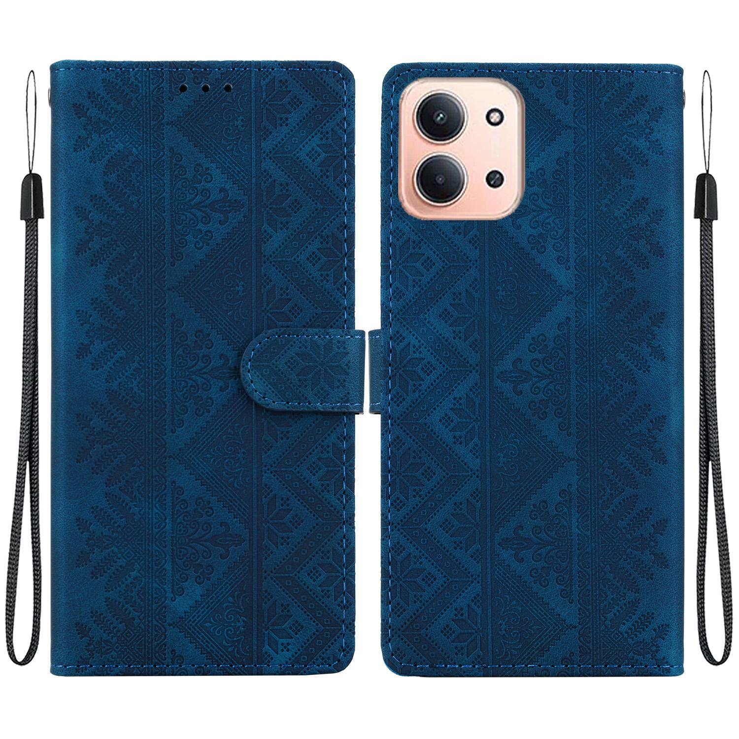 For Redmi 15C EU 173mm / Poco C85 5G Ethnic Pattern Embossed Vegan Leather Phone Case(Dark Blue) - Shopkiz.com