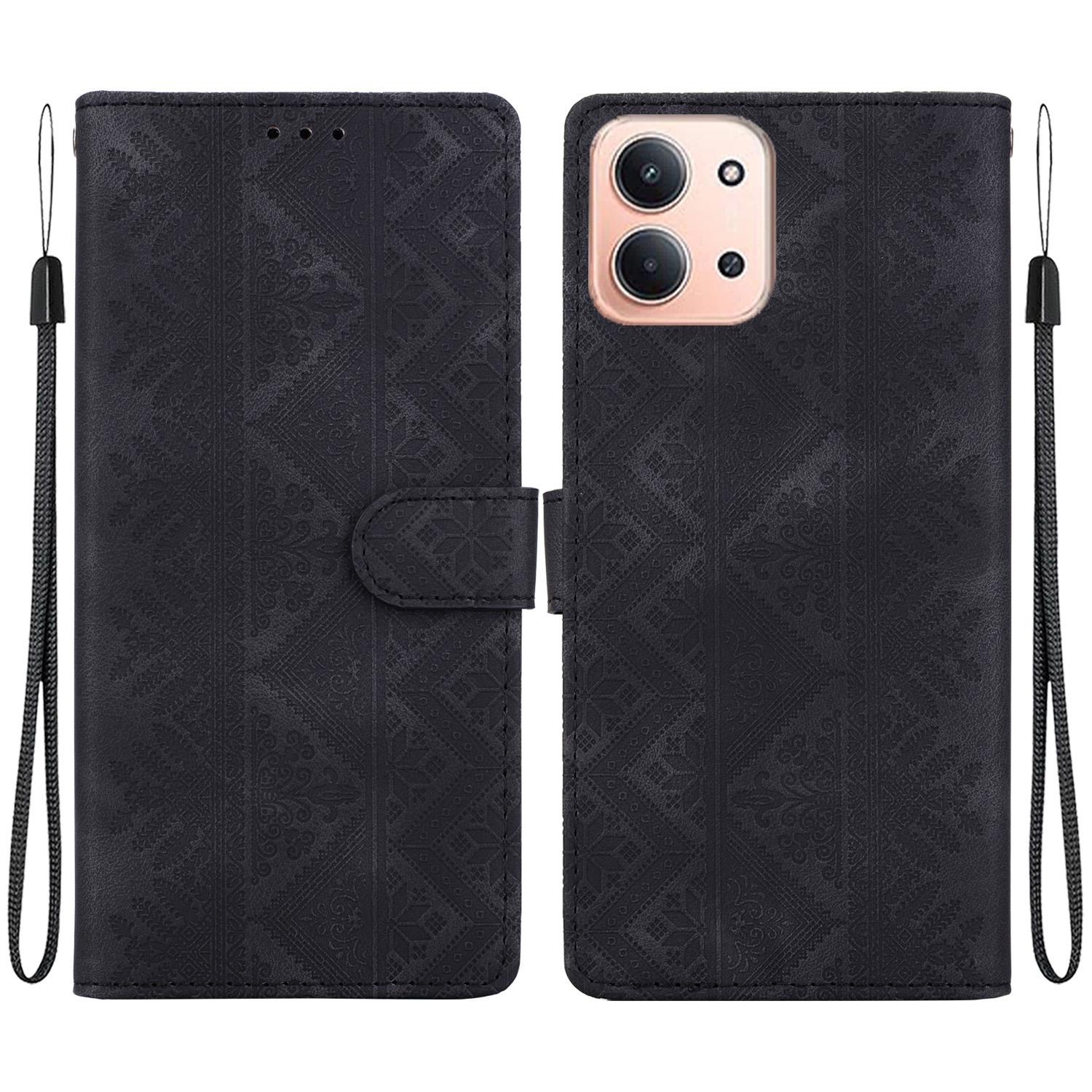 For Redmi 15C EU 173mm / Poco C85 5G Ethnic Pattern Embossed Vegan Leather Phone Case(Black) - Shopkiz.com