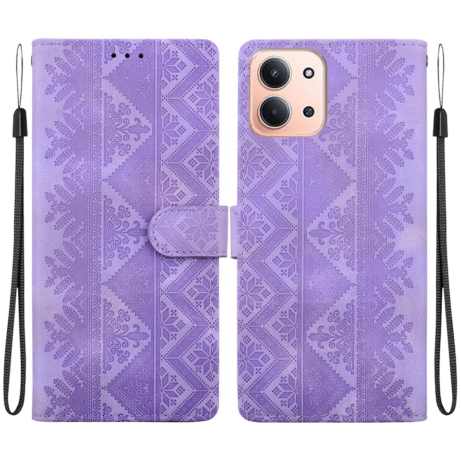 For Redmi 15C Global 171mm / Poco C85 4G Ethnic Pattern Embossed Vegan Leather Phone Case(Purple) - Shopkiz.com