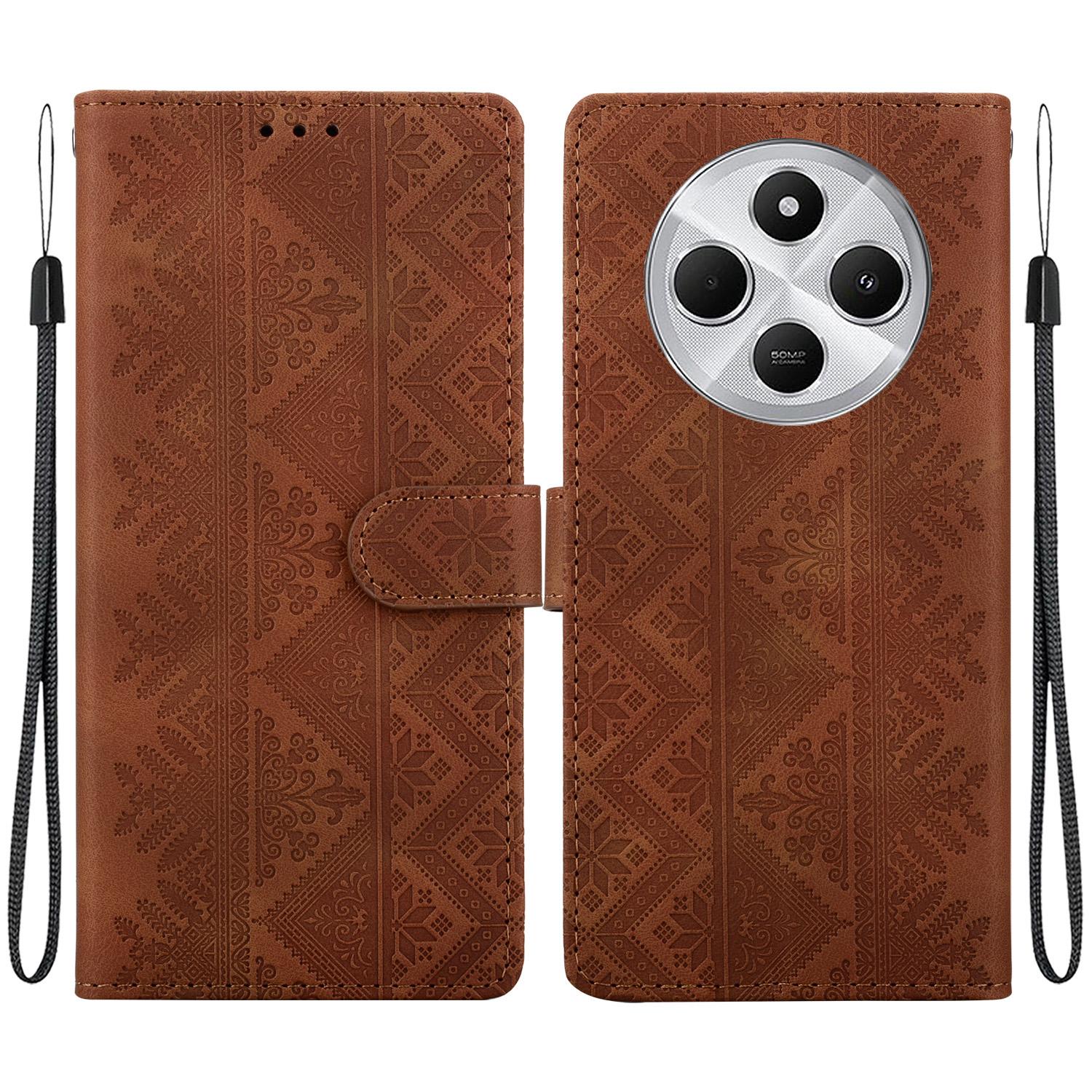 For Redmi 17C 4G / 14C / A4 5G Ethnic Pattern Embossed Vegan Leather Phone Case(Brown) - Shopkiz.com