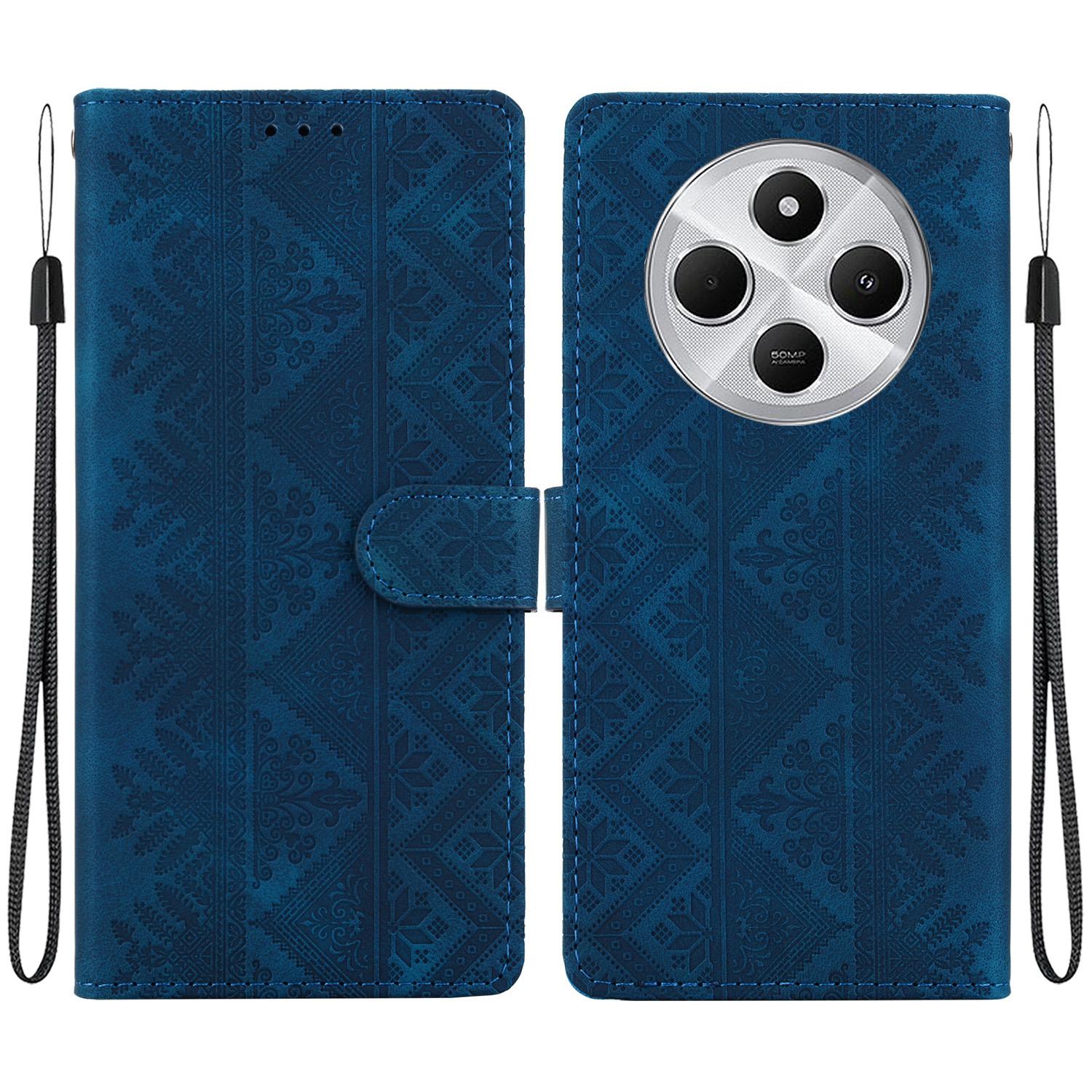 For Redmi 17C 4G / 14C / A4 5G Ethnic Pattern Embossed Vegan Leather Phone Case(Dark Blue) - Shopkiz.com