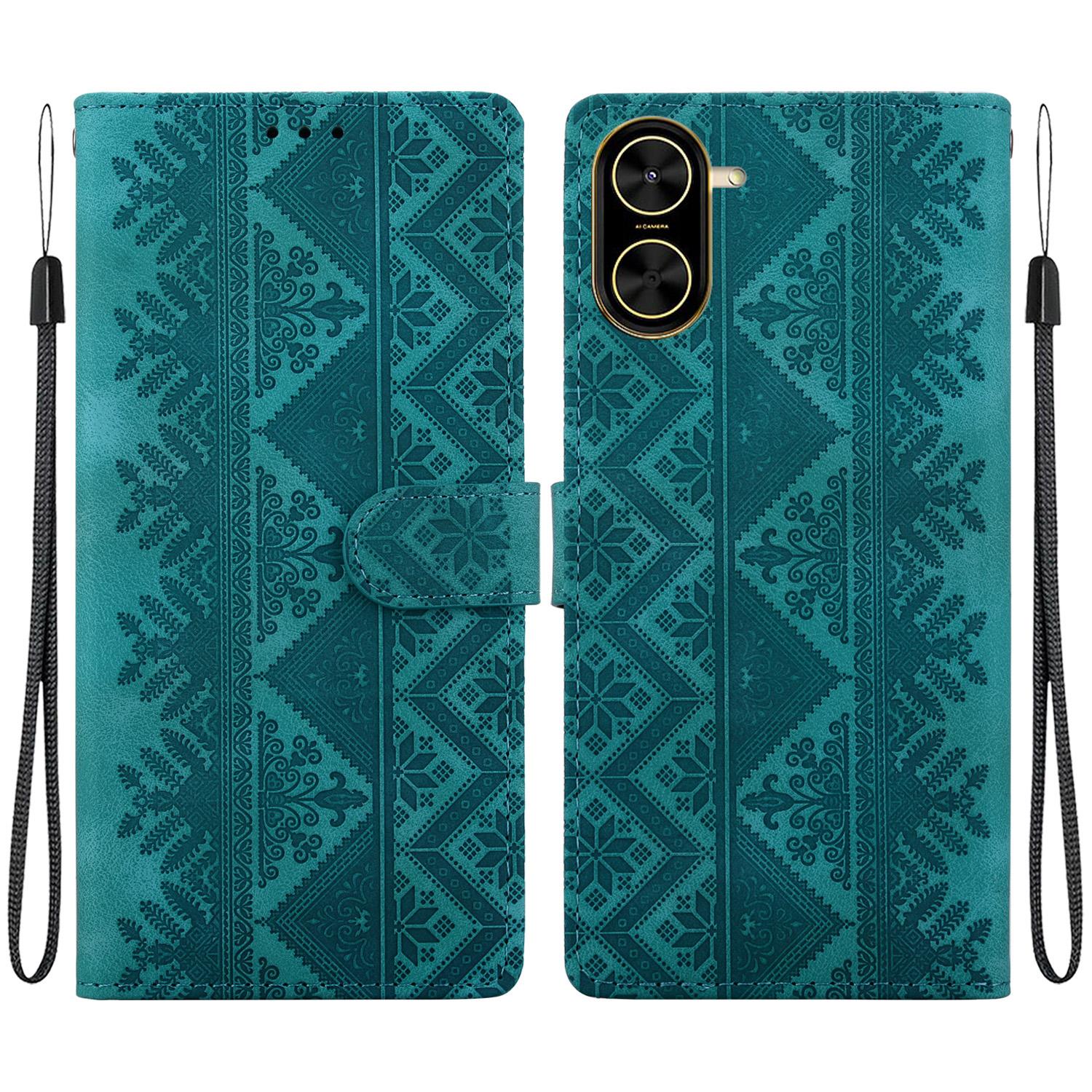 For Redmi A7 4G 171.8mm / A5 4G 171.7mm Ethnic Pattern Embossed Vegan Leather Phone Case(Green) - Shopkiz.com