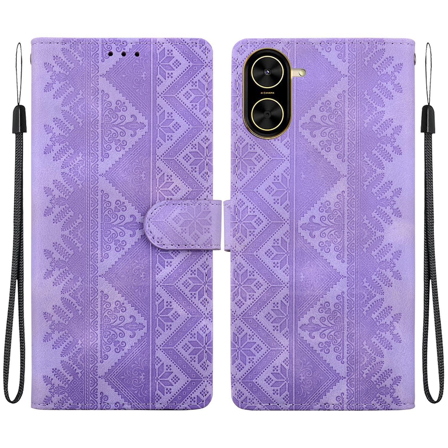 For Redmi A7 4G 171.8mm / A5 4G 171.7mm Ethnic Pattern Embossed Vegan Leather Phone Case(Purple) - Shopkiz.com