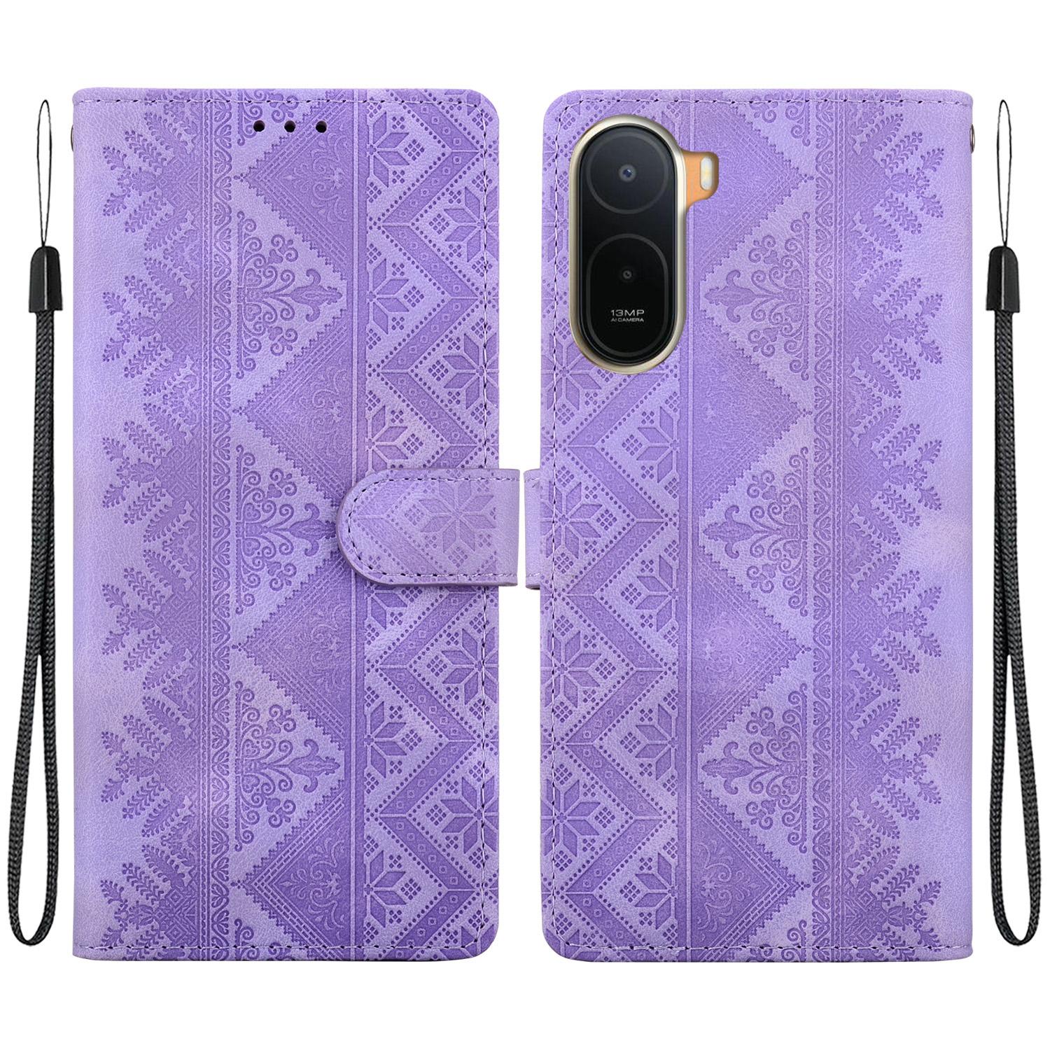 For Redmi A7 Pro 171mm / Poco C85x 5G Ethnic Pattern Embossed Vegan Leather Phone Case(Purple) - Shopkiz.com