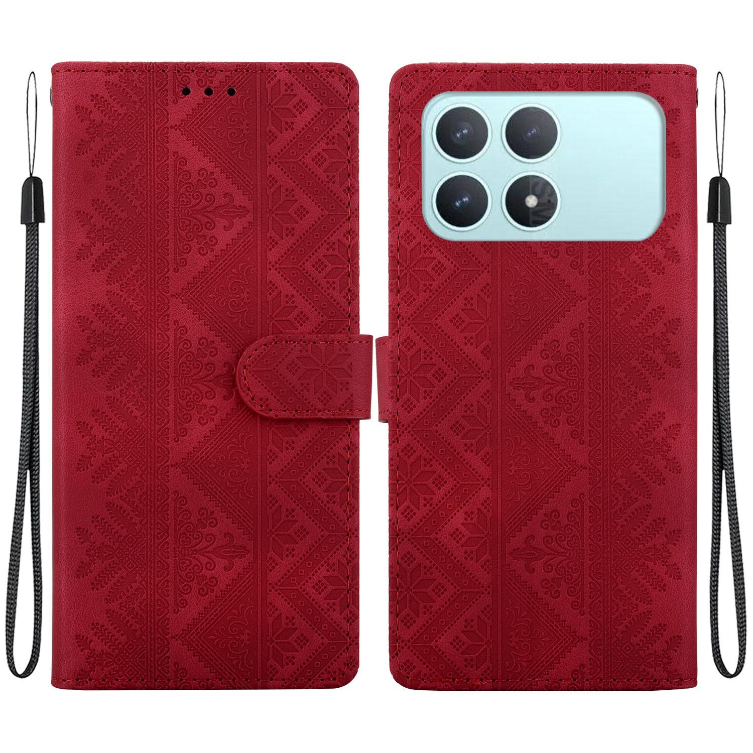For Redmi K90 / Xiaomi Poco F8 Pro 5G Ethnic Pattern Embossed Vegan Leather Phone Case(Red) - Shopkiz.com