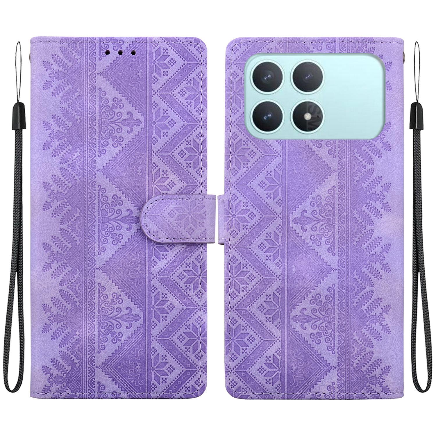 For Redmi K90 / Xiaomi Poco F8 Pro 5G Ethnic Pattern Embossed Vegan Leather Phone Case(Purple) - Shopkiz.com