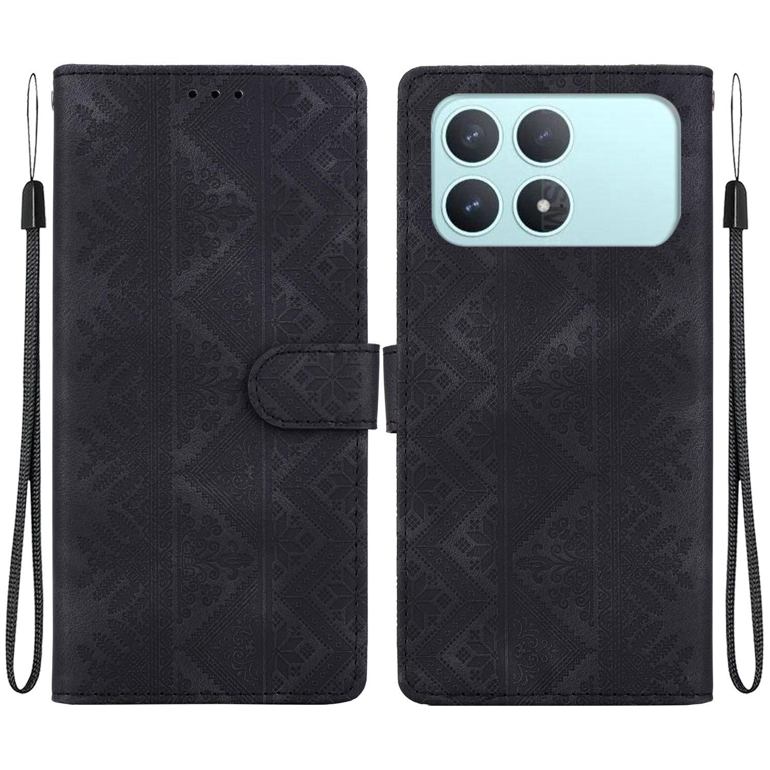 For Redmi K90 / Xiaomi Poco F8 Pro 5G Ethnic Pattern Embossed Vegan Leather Phone Case(Black) - Shopkiz.com
