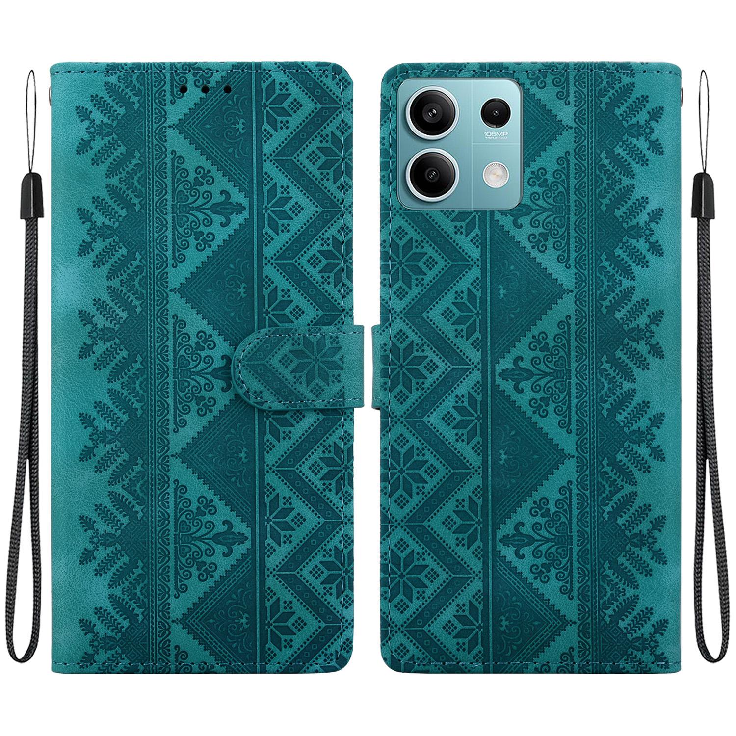 For Redmi Note 13 5G Ethnic Pattern Embossed Vegan Leather Phone Case(Green) - Shopkiz.com