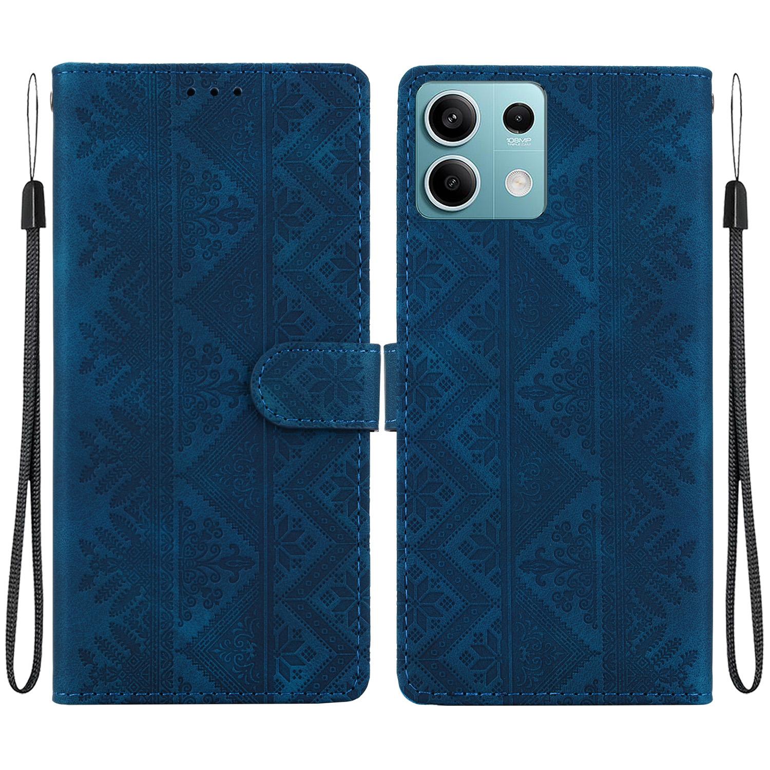 For Redmi Note 13 5G Ethnic Pattern Embossed Vegan Leather Phone Case(Dark Blue) - Shopkiz.com