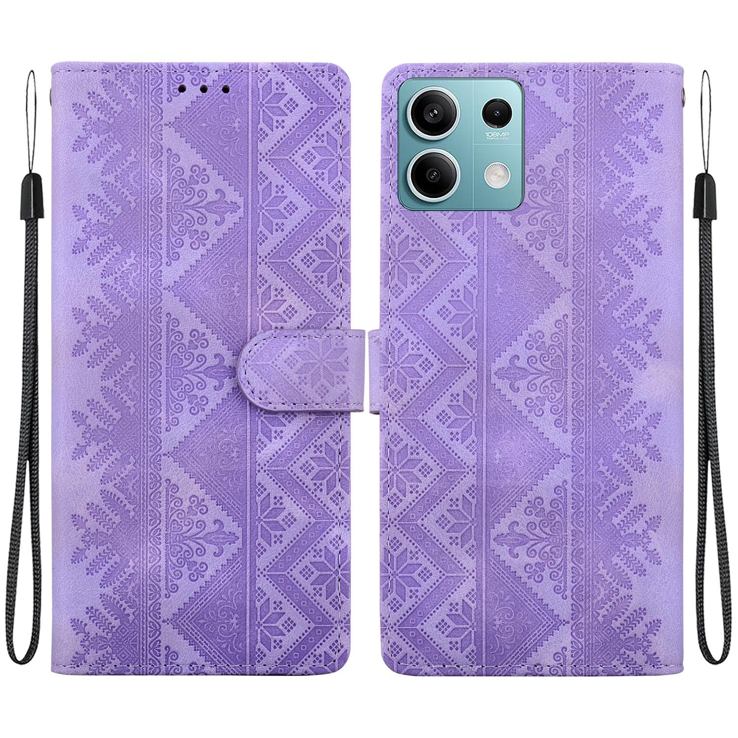For Redmi Note 13 Pro 5G / Poco X6 Ethnic Pattern Embossed Vegan Leather Phone Case(Purple) - Shopkiz.com