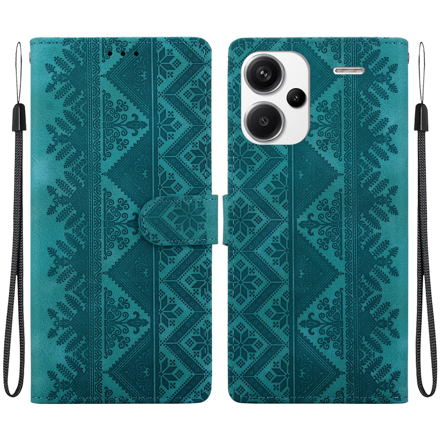 For Redmi Note 13 Pro+ Ethnic Pattern Embossed Vegan Leather Phone Case(Green) - Shopkiz.com