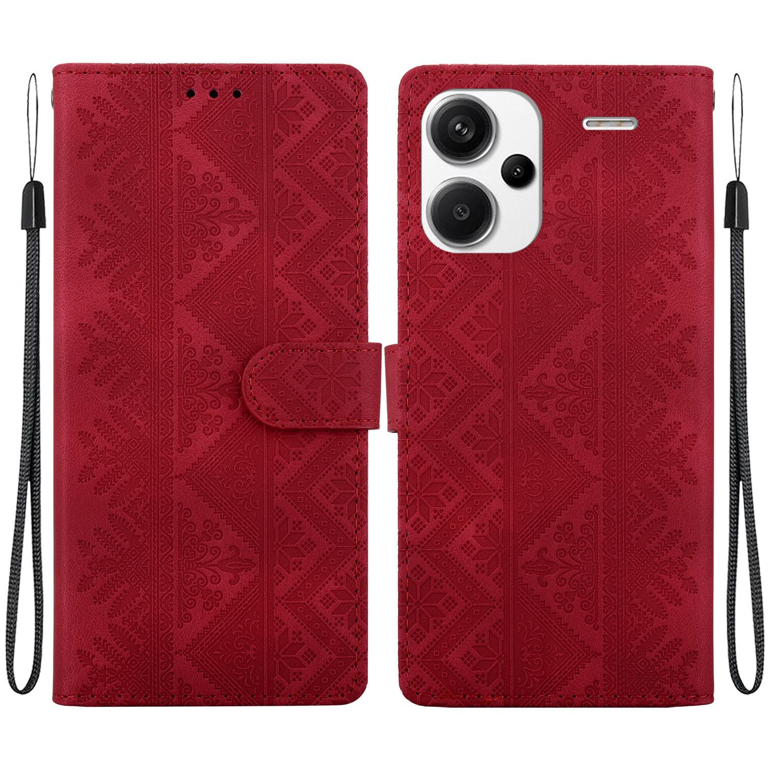 For Redmi Note 13 Pro+ Ethnic Pattern Embossed Vegan Leather Phone Case(Red) - Shopkiz.com
