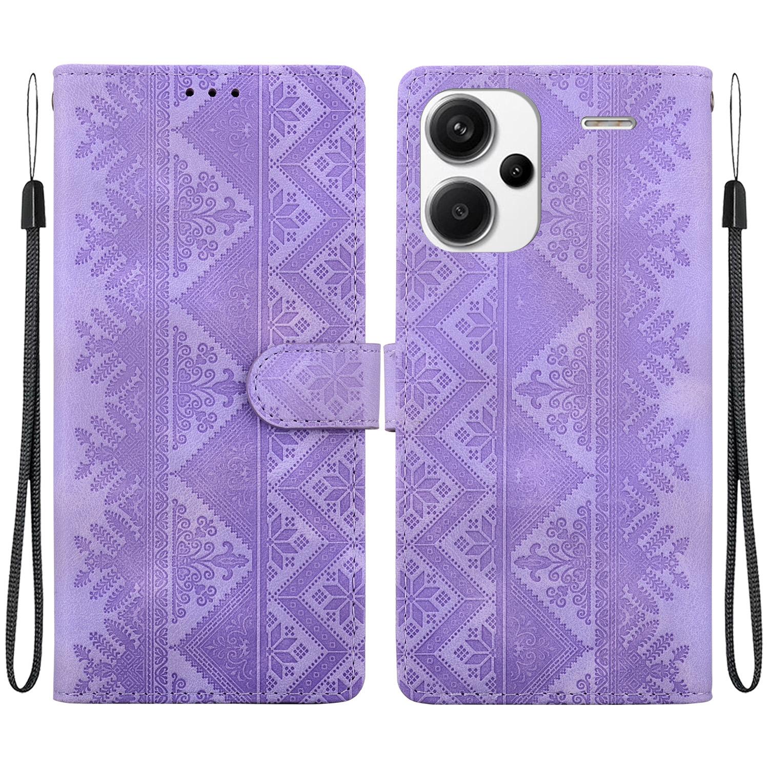For Redmi Note 13 Pro+ Ethnic Pattern Embossed Vegan Leather Phone Case(Purple) - Shopkiz.com