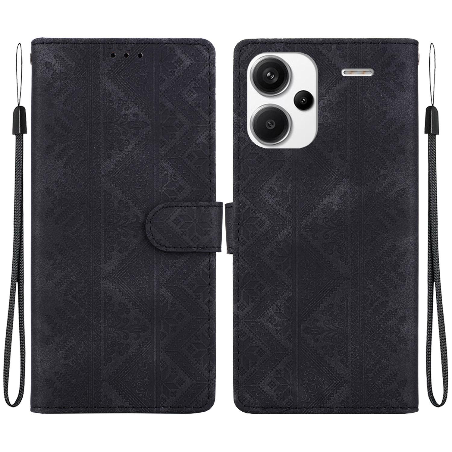 For Redmi Note 13 Pro+ Ethnic Pattern Embossed Vegan Leather Phone Case(Black) - Shopkiz.com