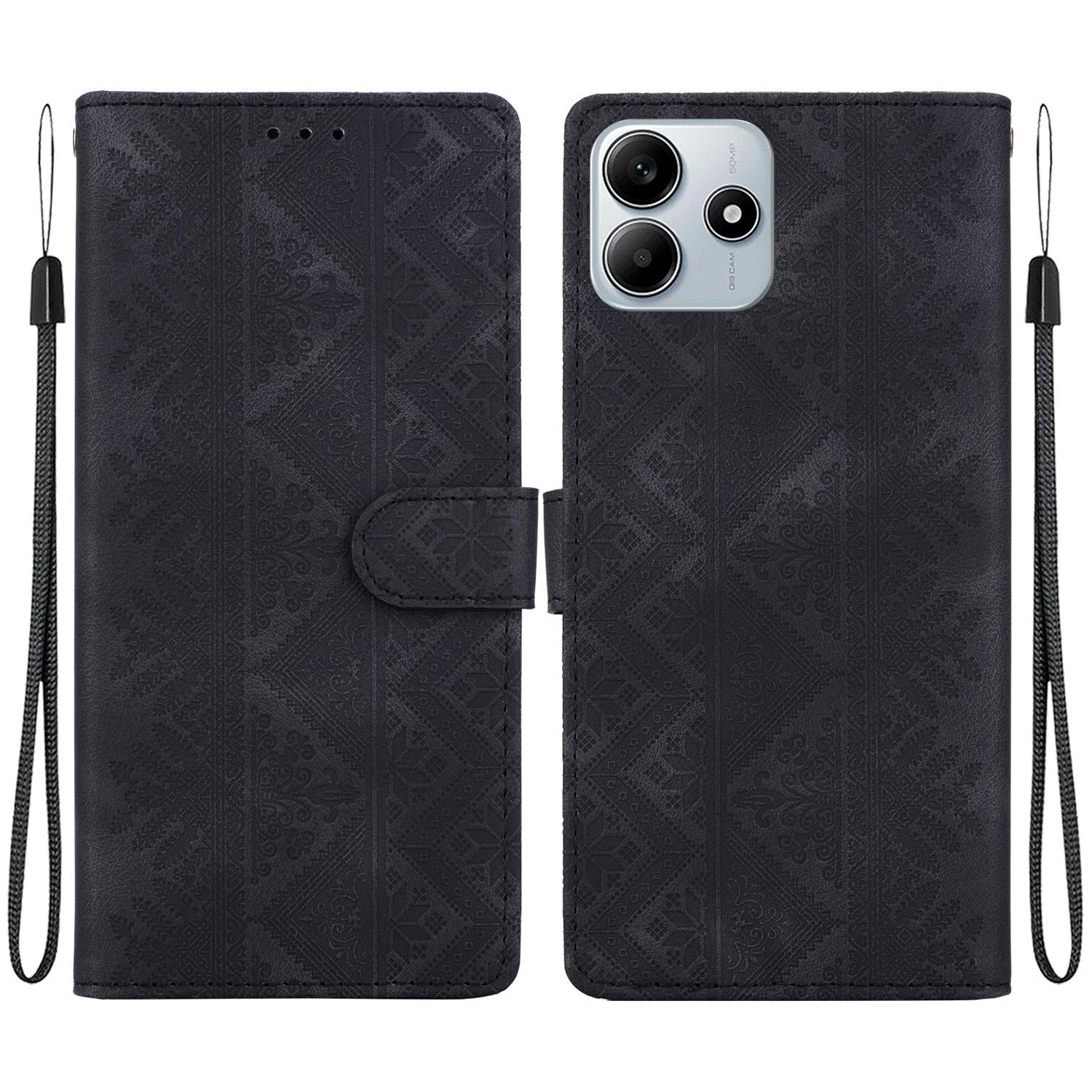 For Redmi Note 14 5G Ethnic Pattern Embossed Vegan Leather Phone Case(Black) - Shopkiz.com