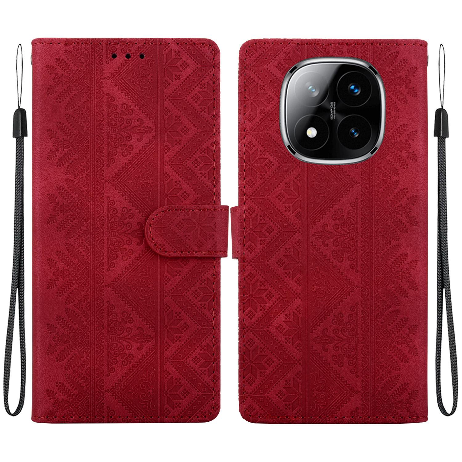 For Redmi Note 14 Pro 5G / Note 14 Pro+ 5G Ethnic Pattern Embossed Vegan Leather Phone Case(Red) - Shopkiz.com