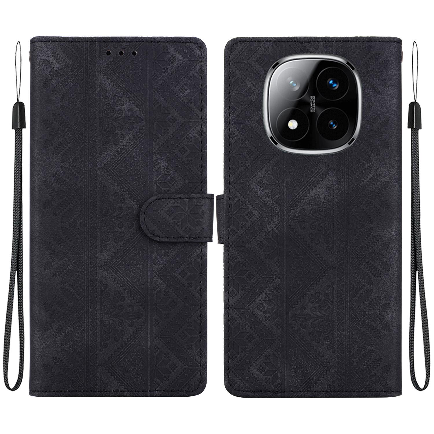For Redmi Note 14 Pro 5G / Note 14 Pro+ 5G Ethnic Pattern Embossed Vegan Leather Phone Case(Black) - Shopkiz.com