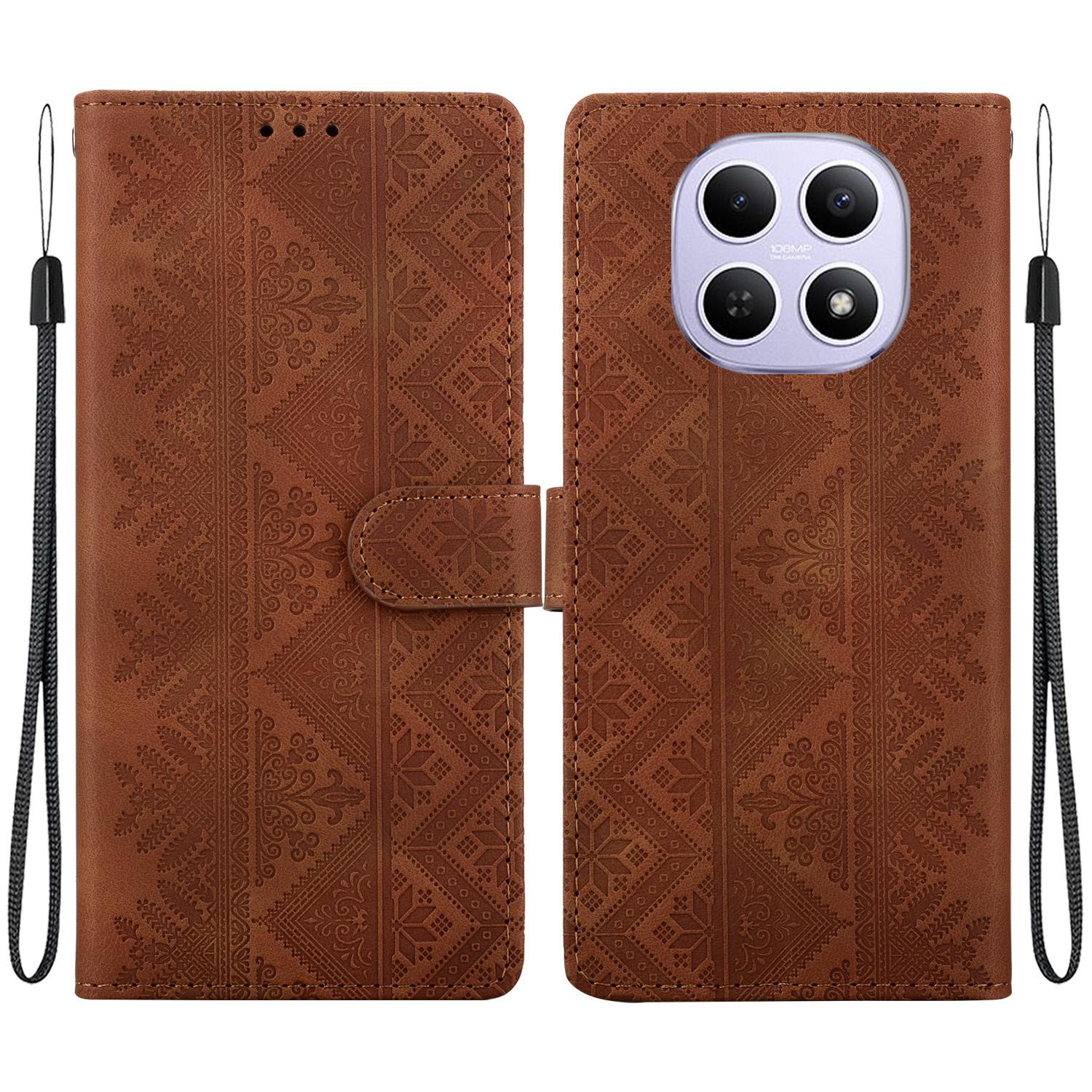 For Redmi Note 15 Global 164mm / Poco M8 5G Ethnic Pattern Embossed Vegan Leather Phone Case(Brown) - Shopkiz.com
