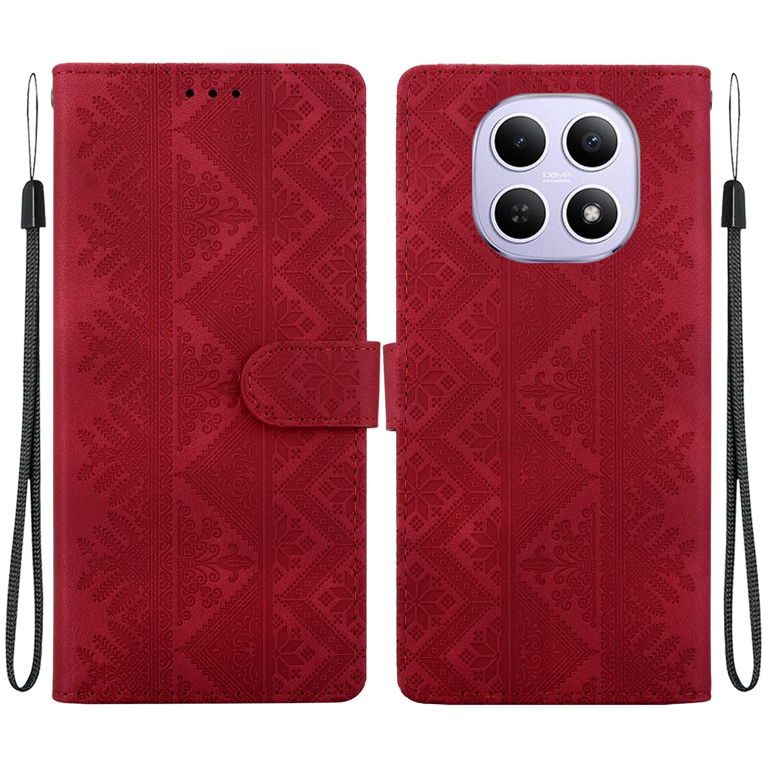 For Redmi Note 15 Global 164mm / Poco M8 5G Ethnic Pattern Embossed Vegan Leather Phone Case(Red) - Shopkiz.com