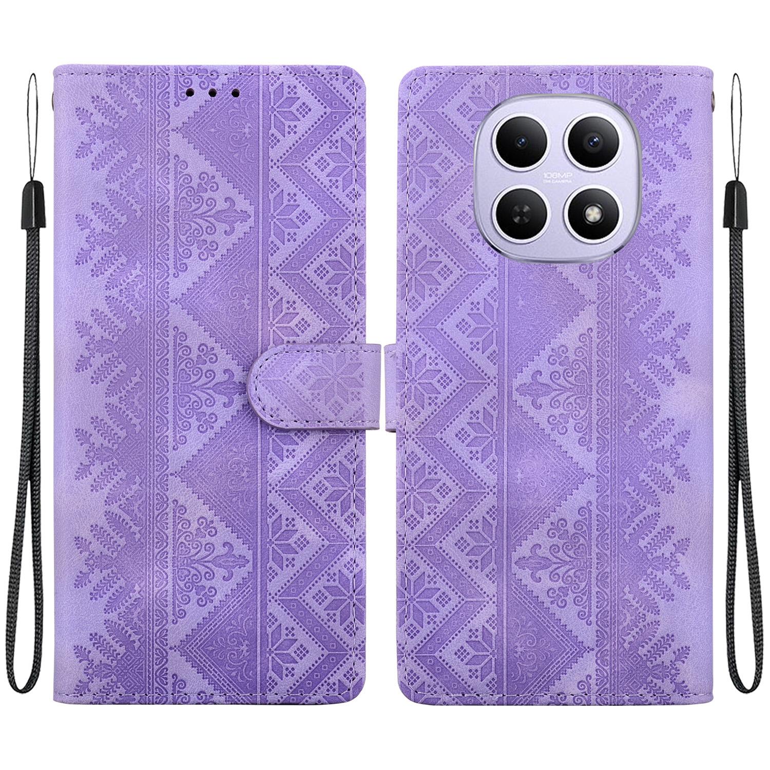 For Redmi Note 15 Global 164mm / Poco M8 5G Ethnic Pattern Embossed Vegan Leather Phone Case(Purple) - Shopkiz.com
