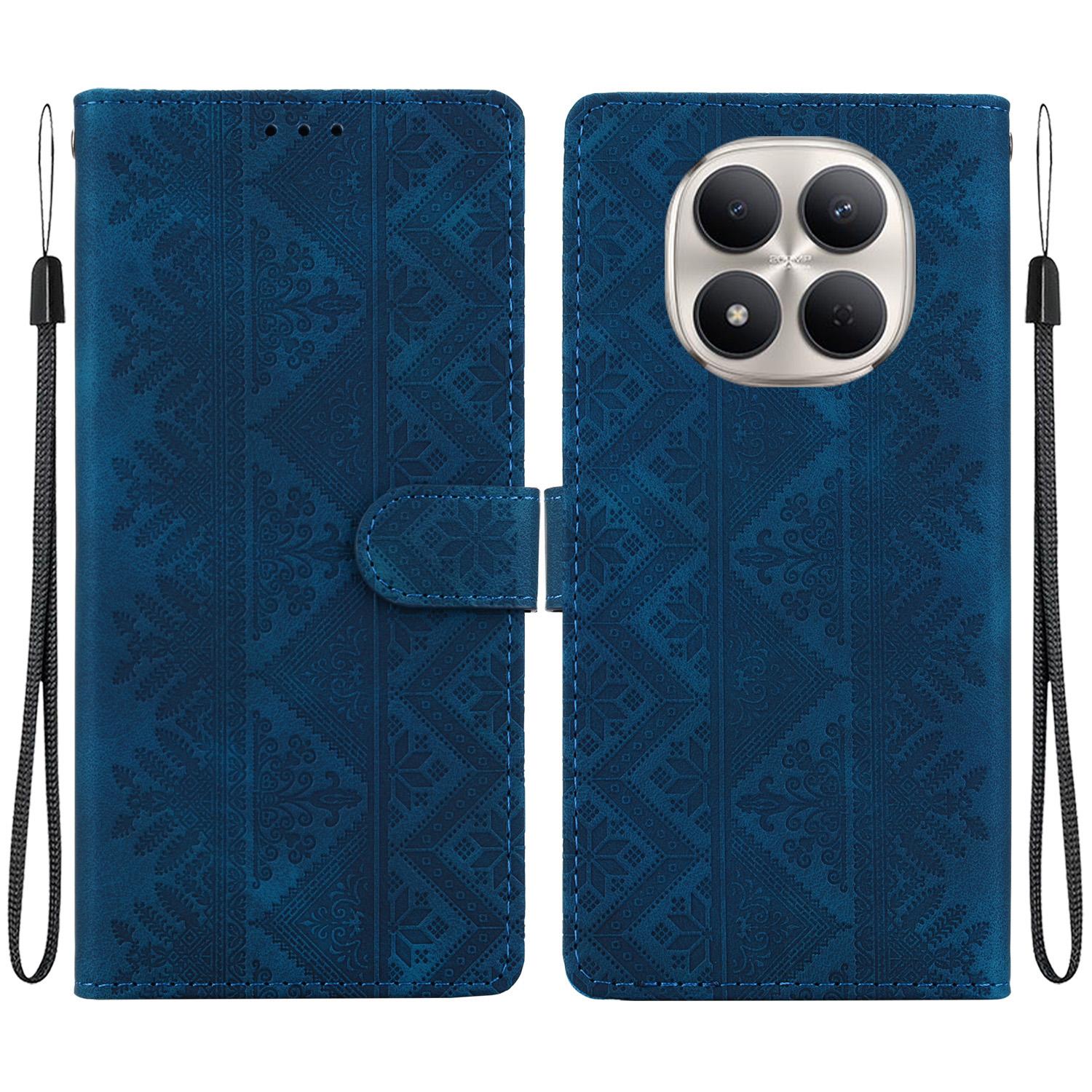 For Redmi Note 15 Pro 4G Global 163.2mm Ethnic Pattern Embossed Vegan Leather Phone Case(Dark Blue) - Shopkiz.com