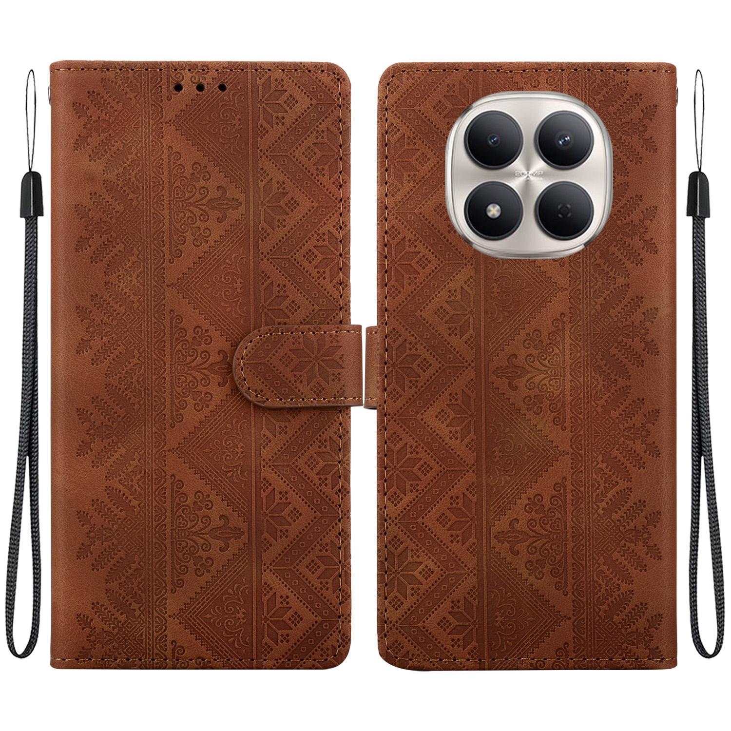 For Redmi Note 15 Pro 5G Global 163.6mm Ethnic Pattern Embossed Vegan Leather Phone Case(Brown) - Shopkiz.com