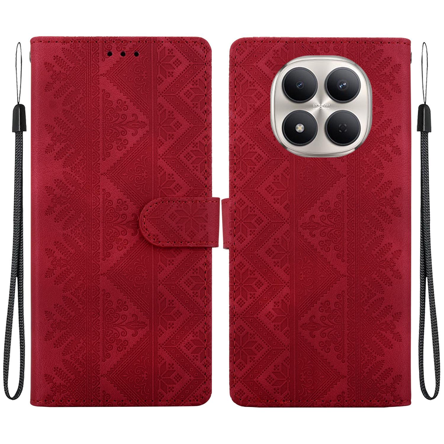 For Redmi Note 15 Pro 5G Global 163.6mm Ethnic Pattern Embossed Vegan Leather Phone Case(Red) - Shopkiz.com