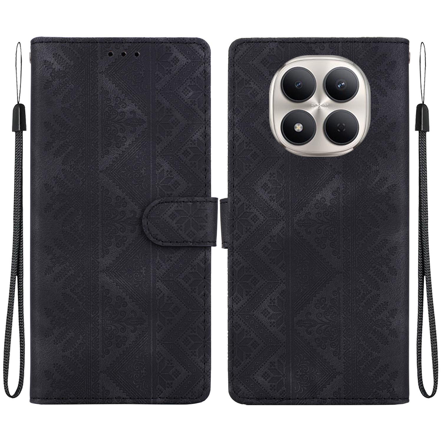 For Redmi Note 15 Pro 5G Global 163.6mm Ethnic Pattern Embossed Vegan Leather Phone Case(Black) - Shopkiz.com