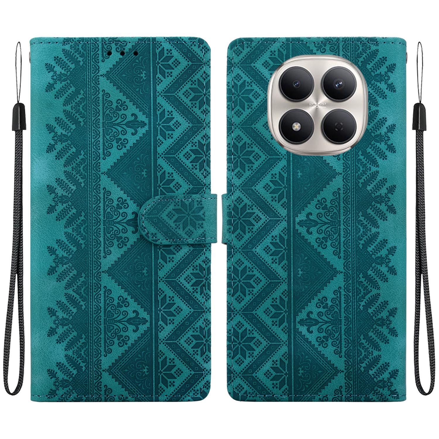For Redmi Note 15 Pro+ 163.3mm / Poco M8 Pro Ethnic Pattern Embossed Vegan Leather Phone Case(Green) - Shopkiz.com