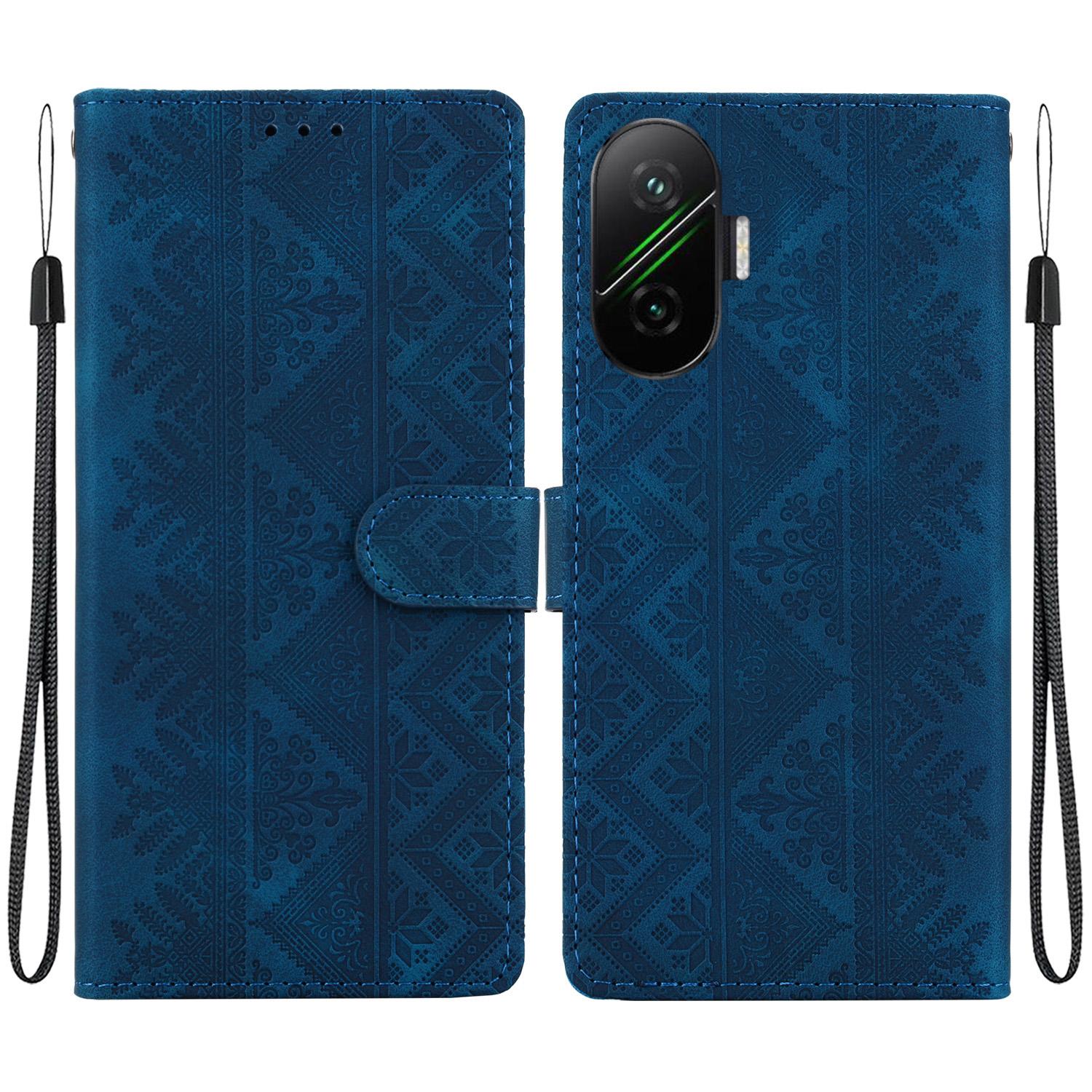 For Redmi Turbo 4 Pro / Poco F7 Ethnic Pattern Embossed Vegan Leather Phone Case(Dark Blue) - Shopkiz.com