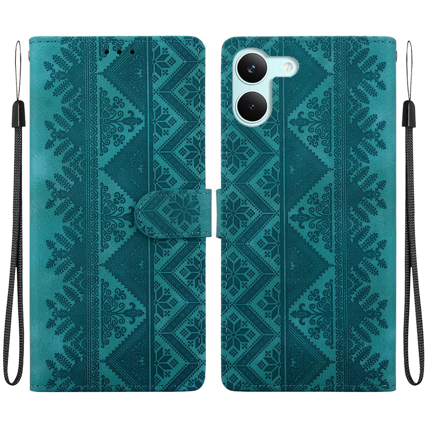 For Redmi Turbo 5 5G / Poco X8 Pro 5G Ethnic Pattern Embossed Vegan Leather Phone Case(Green) - Shopkiz.com