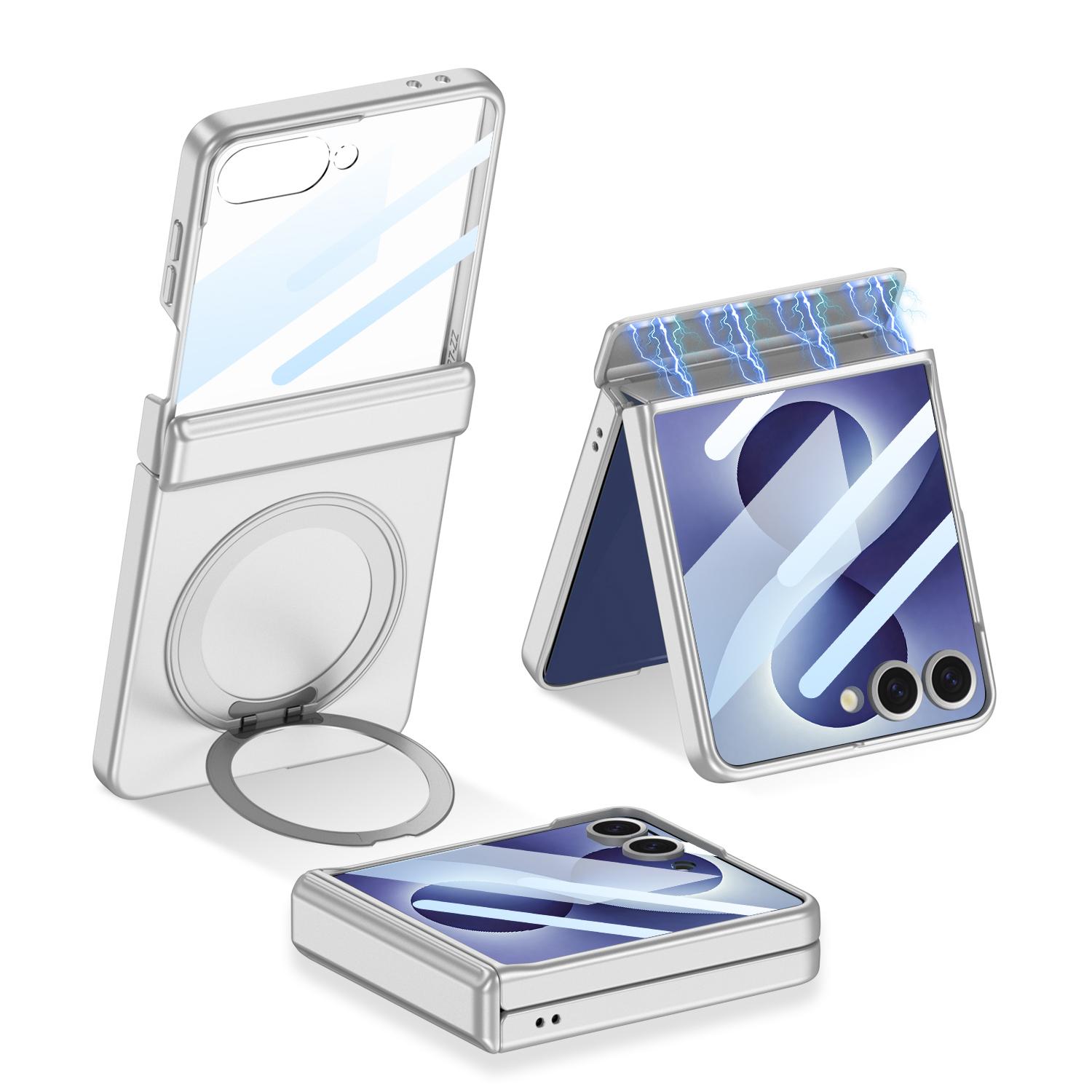 For Galaxy Z Flip8 5G GKK Integrated Magnetic Folding Hinge Full Coverage Phone Case with Rotating Bracket(Silver) - Shopkiz.com