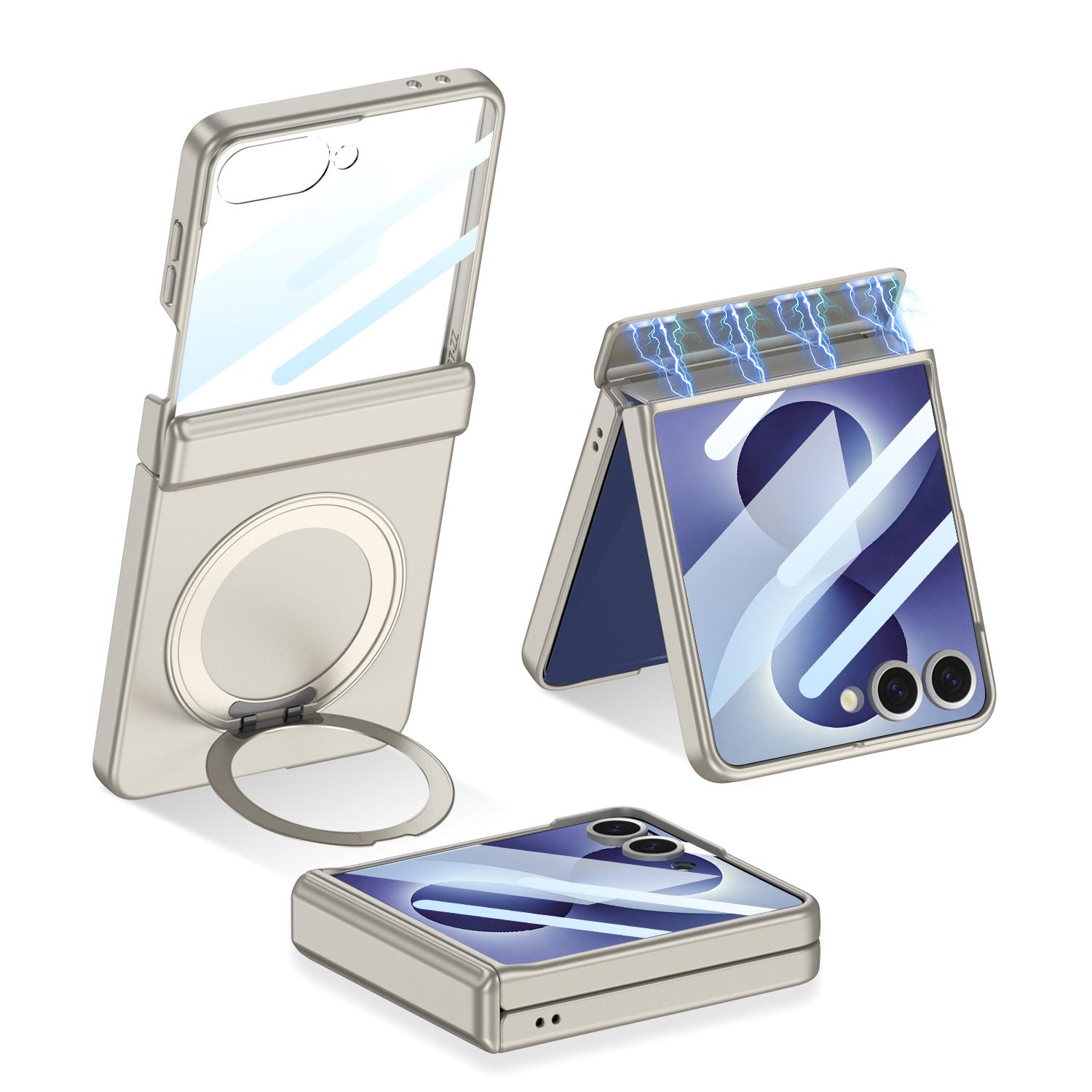 For Galaxy Z Flip8 5G GKK Integrated Magnetic Folding Hinge Full Coverage Phone Case with Rotating Bracket(Titanium Gray) - Shopkiz.com
