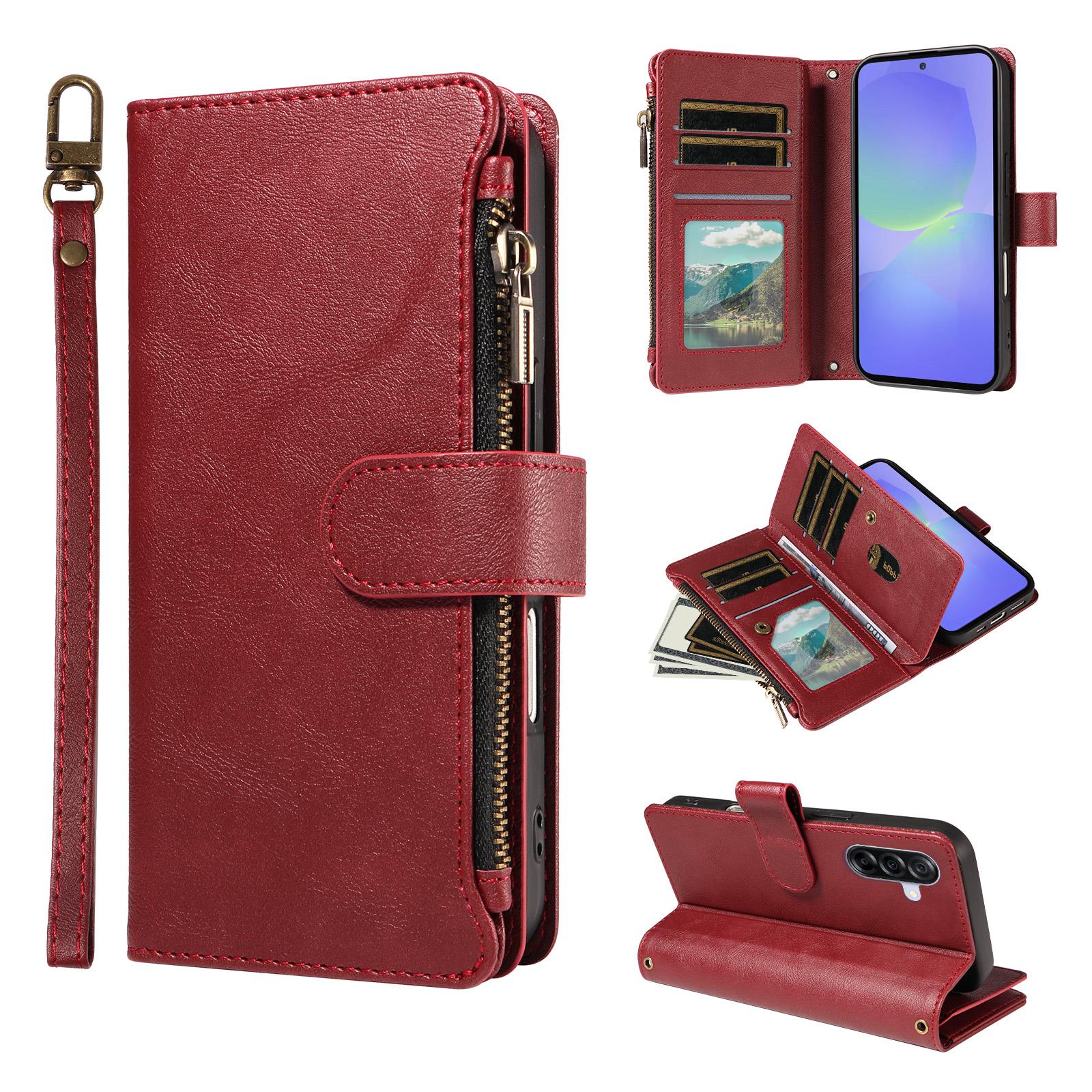 For Galaxy A36 / A56 5G Imitation Calf Vegan Leather 9 Card Slots Zipper Phone Case with Wrist Strap(Red) - Shopkiz.com