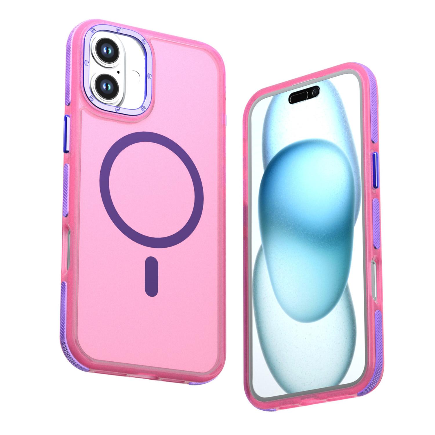 For iPhone 16 Plus Two-tone Contrast Magnetic Phone Case(Pink) - Shopkiz.com