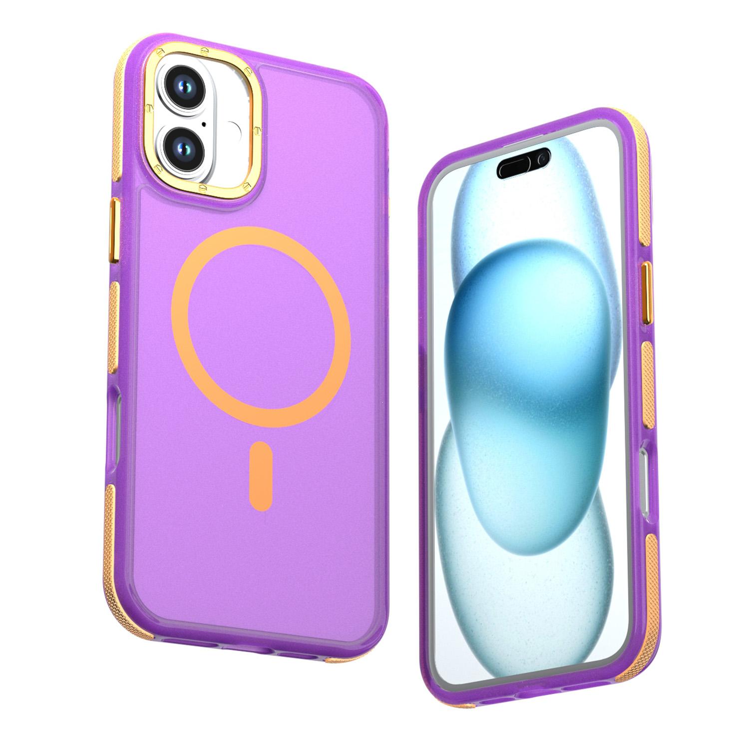 For iPhone 16 Plus Two-tone Contrast Magnetic Phone Case(Purple) - Shopkiz.com