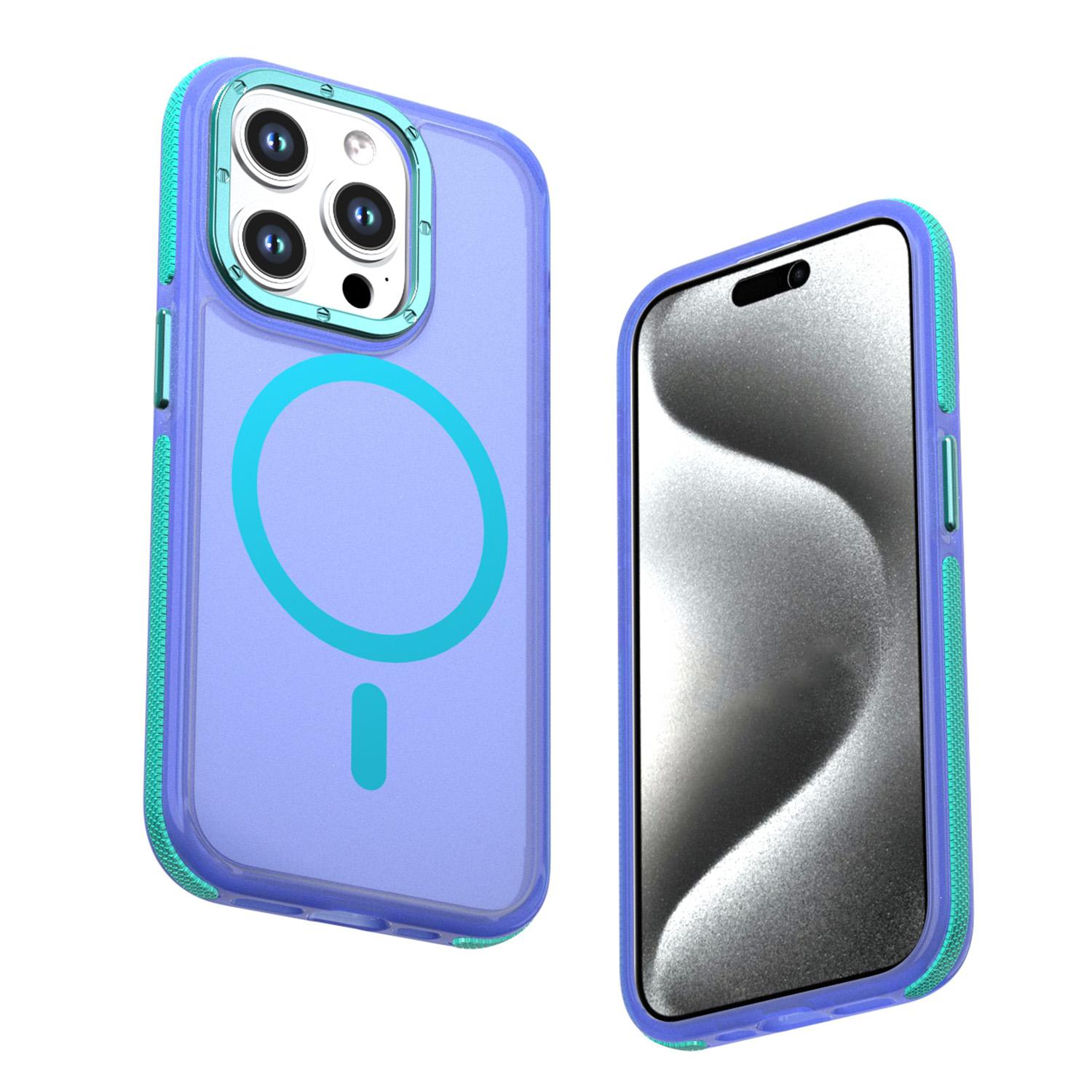 For iPhone 15 Pro Max Two-tone Contrast Magnetic Phone Case(Blue) - Shopkiz.com