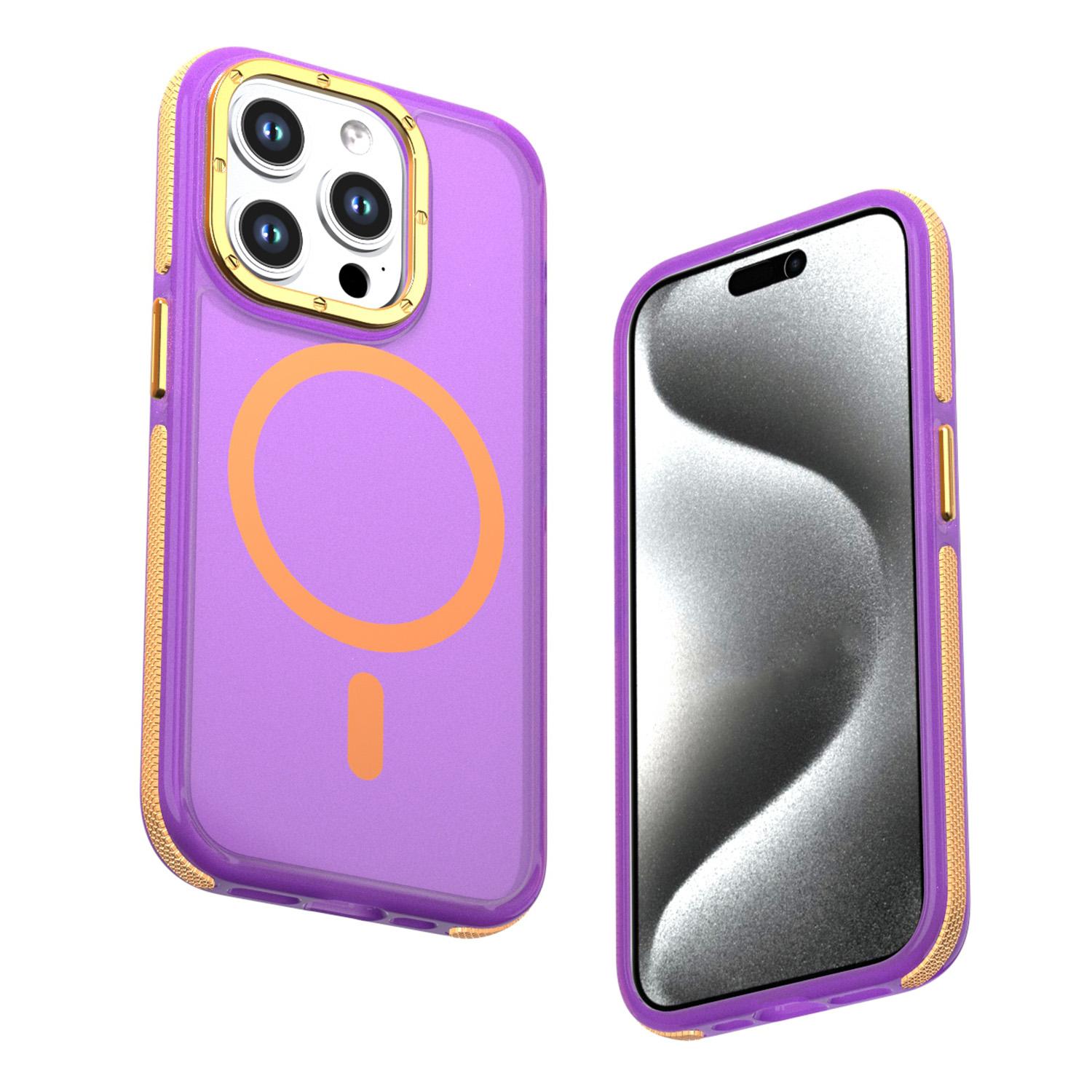 For iPhone 15 Pro Max Two-tone Contrast Magnetic Phone Case(Purple) - Shopkiz.com