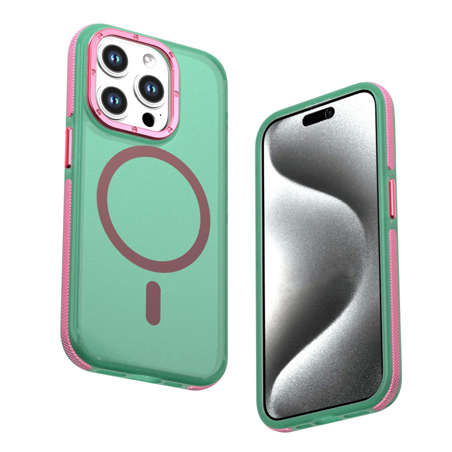 For iPhone 15 Pro Two-tone Contrast Magnetic Phone Case(Green) - Shopkiz.com