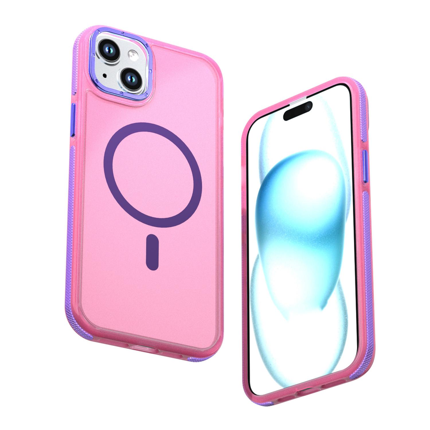 For iPhone 15 Plus / 14 Plus Two-tone Contrast Magnetic Phone Case(Pink) - Shopkiz.com