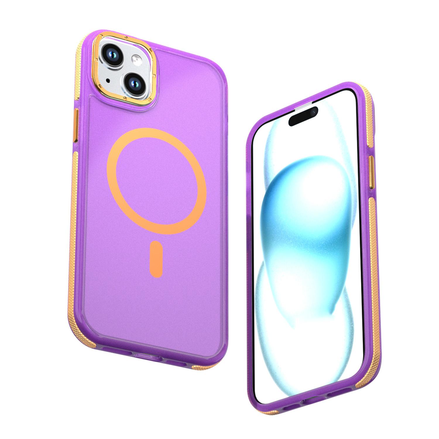For iPhone 15 Plus / 14 Plus Two-tone Contrast Magnetic Phone Case(Purple) - Shopkiz.com
