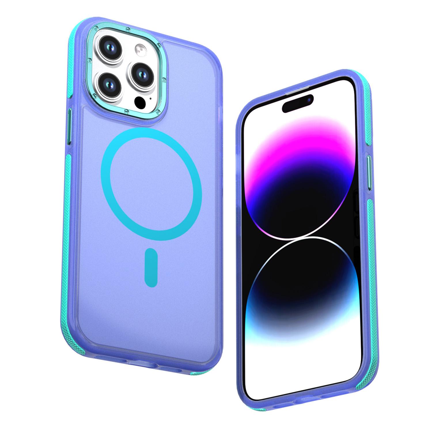 For iPhone 14 Pro Max Two-tone Contrast Magnetic Phone Case(Blue) - Shopkiz.com