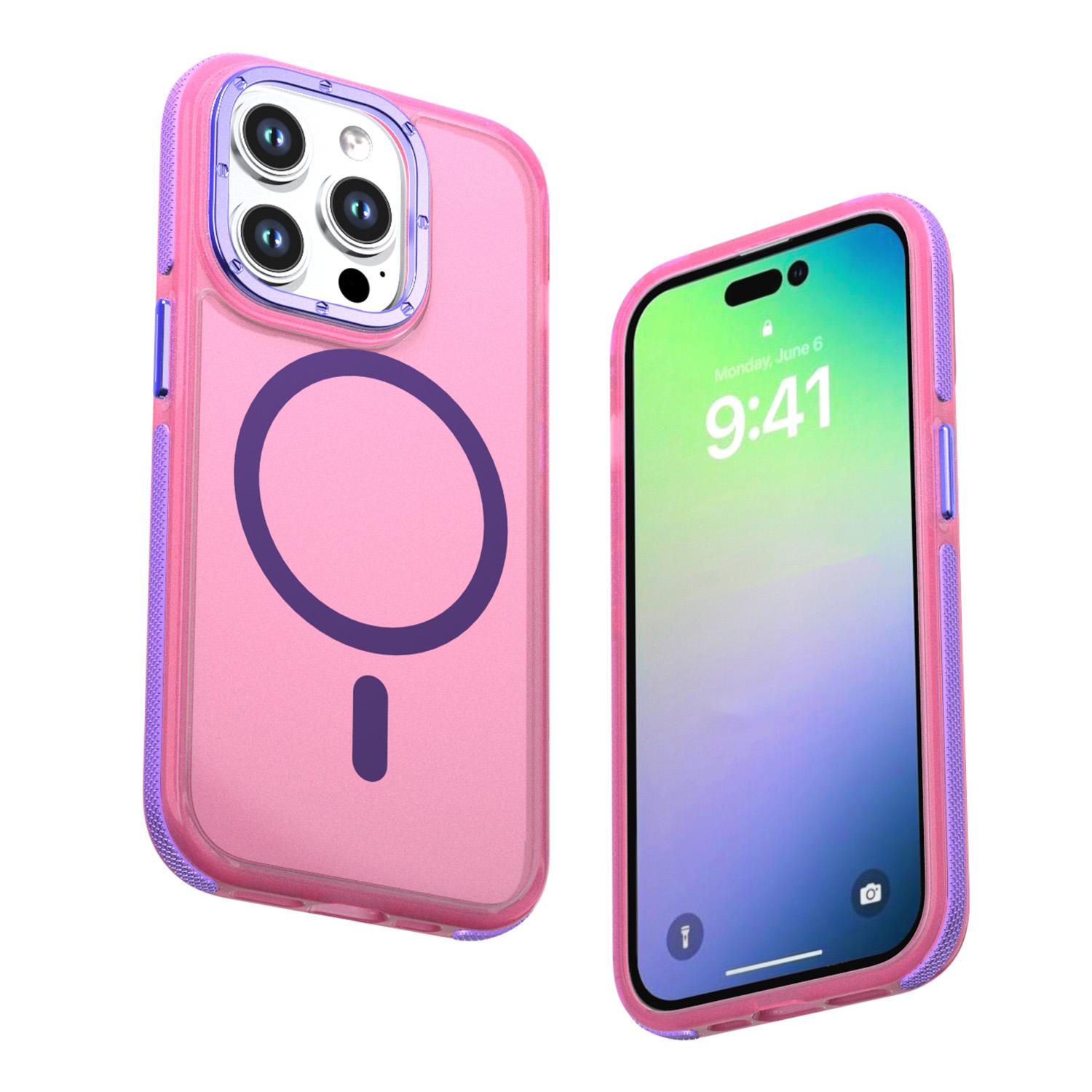 For iPhone 14 Pro Two-tone Contrast Magnetic Phone Case(Pink) - Shopkiz.com
