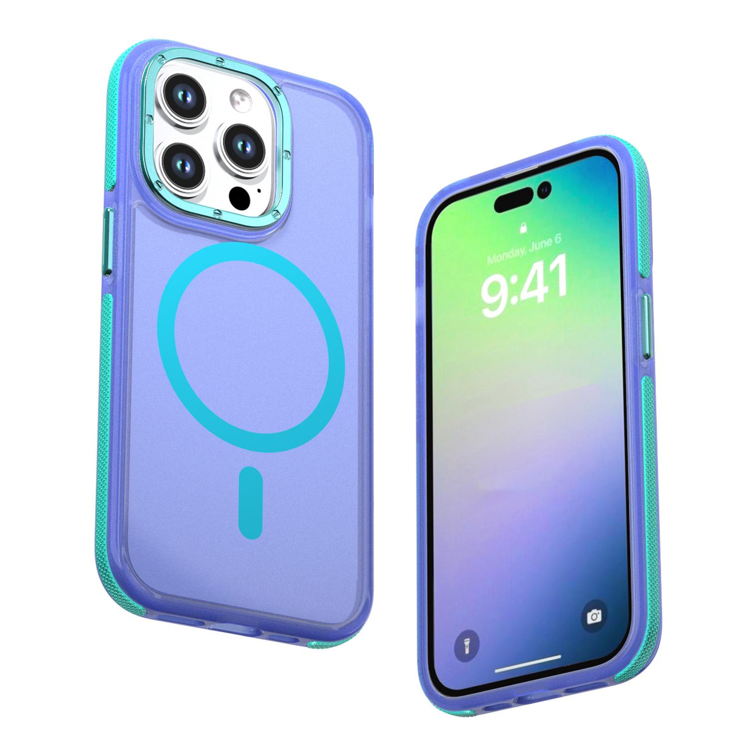 For iPhone 14 Pro Two-tone Contrast Magnetic Phone Case(Blue) - Shopkiz.com