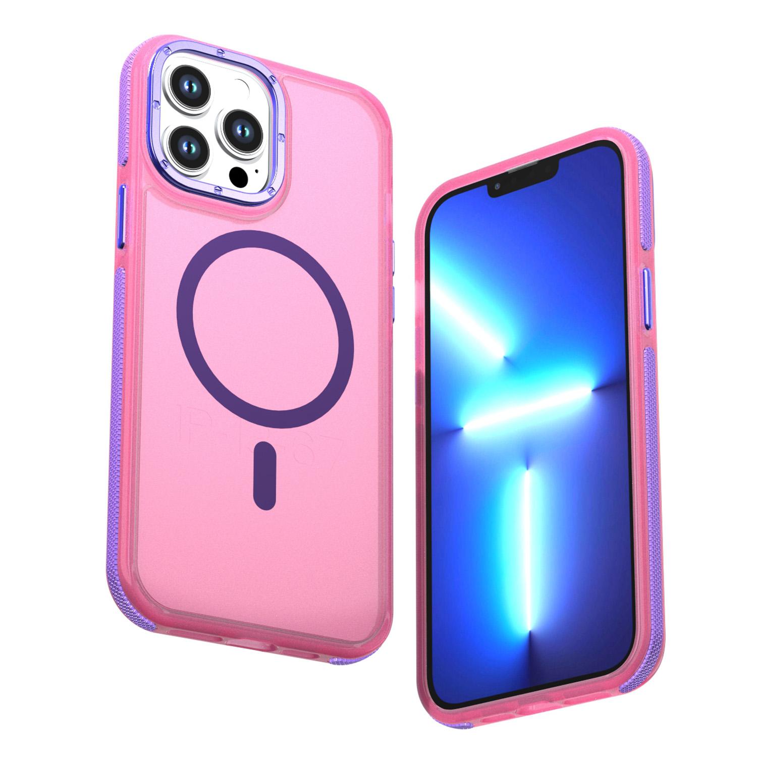 For iPhone 13 Pro Max Two-tone Contrast Magnetic Phone Case(Pink) - Shopkiz.com